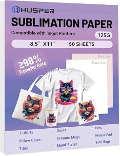 Sublimation Paper 8.5x11 Inch, Work with Sublimation Ink and E Sawgrass Inkjet Printers for Mugs T-Shirts Light Fabric and Other Sublimation Blanks (50 Sheets, 125G) (A-8.5x11)