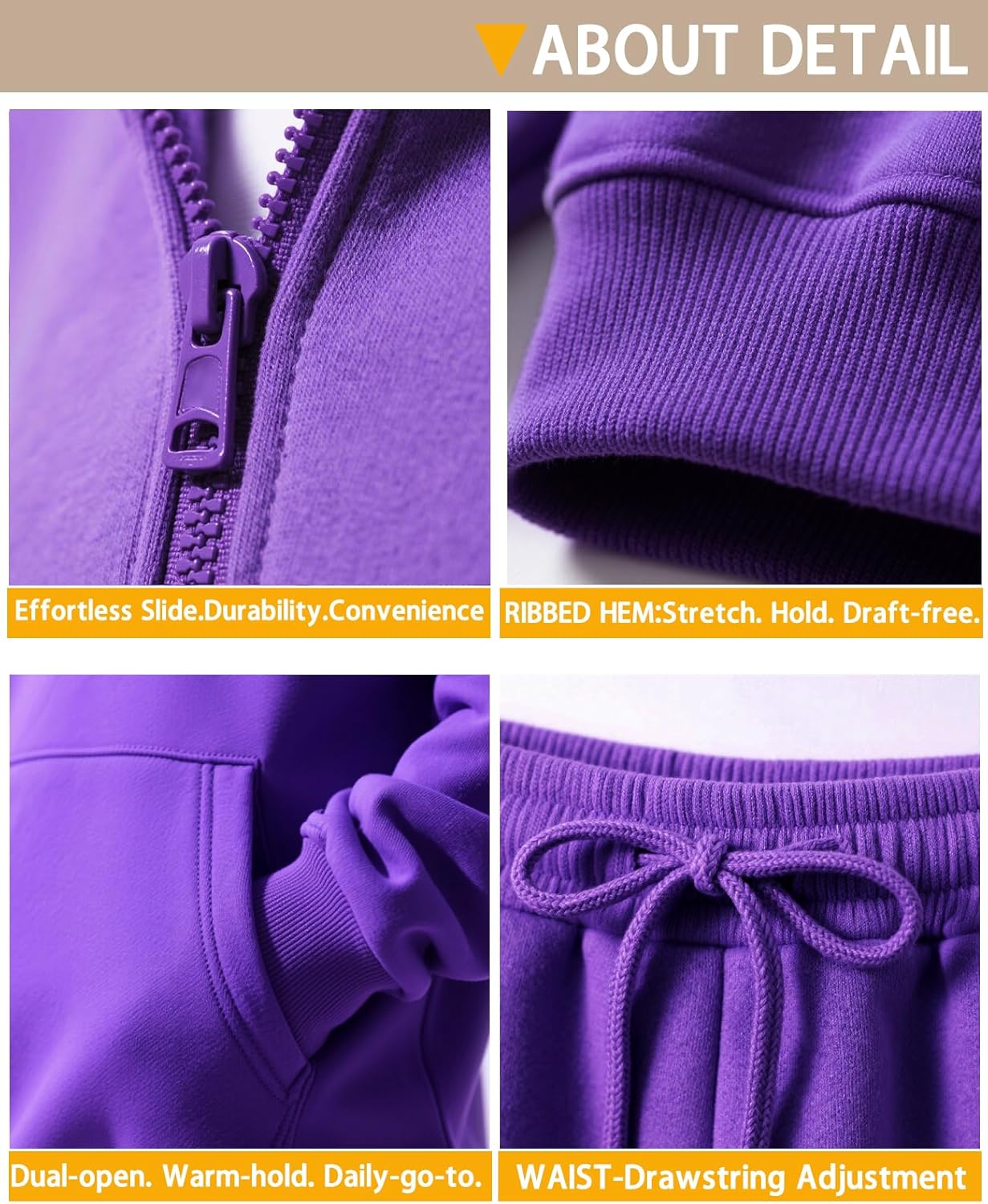 Mens Zip up Hoodie Full Zip Fleece Lined Pullover Hooded Sweatshirt Long Sleeve Sports Hooded Jacket with Pocket - Image 5