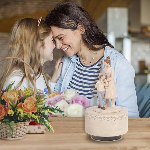 Miniatura 7 de Caja de música, figurita de caja musical de mamá e hijo, figuras de cajas musicales esculpidas pintadas a mano, cajas musicales de cuerda para