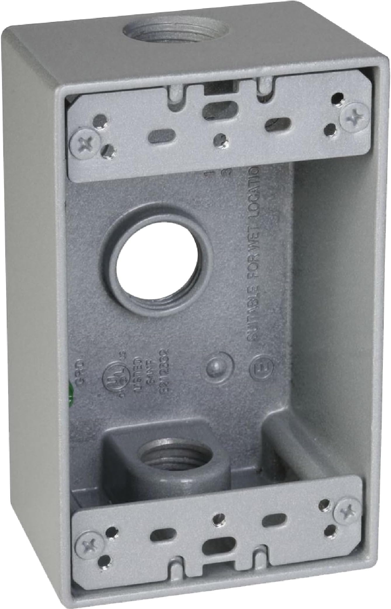 TayMac SB350S Weatherproof Box, 1-Gang, (3) 1/2-Inch Outlets, Gray