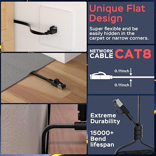 Miniatura 8 de Smolink Cable Ethernet de 50 pies, cable Ethernet Cat 8 con cable Ethernet de alta velocidad de 40 Gbps 2000 Mhz, cable LAN blindado SFTP RJ45 para