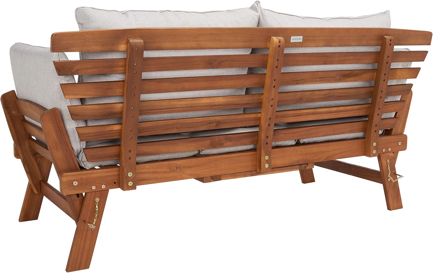 SAFAVIEH Outdoor Collection Emely Natural Acacia Wood/Grey Expandable Loveseat Daybed