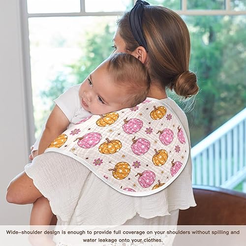 Miniatura 5 de Muslin Baby Burp Cloths Set of 1, Soft Retro Pumpkin 70s Hippie Absorbent Muslin Washcloths, Bibs, Face Towel for Newborn Boys Girls, 22 x 11 Inch