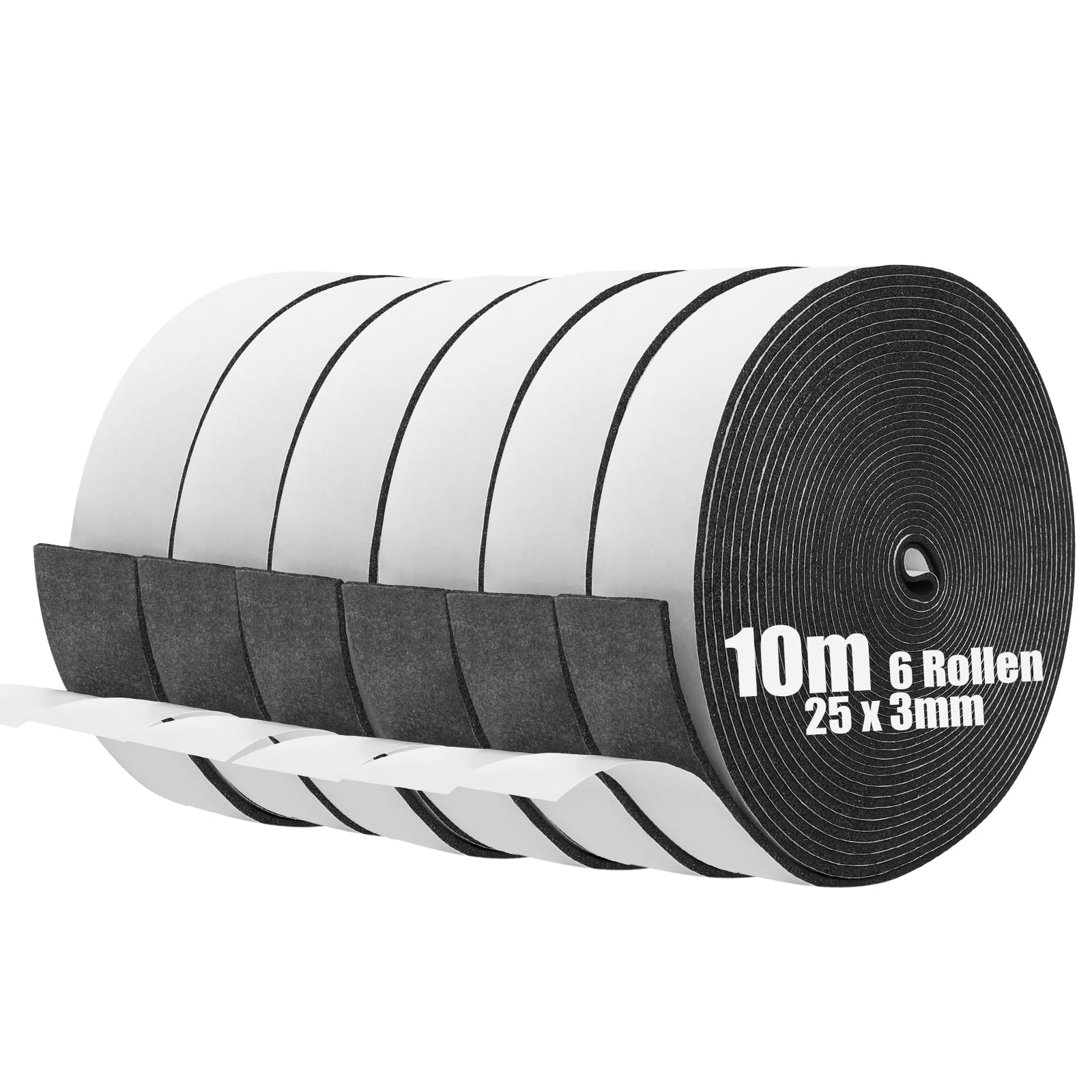 SDLDEER Foam Tape, Self Adhesive Foam Strip 25mm(W) X 3mm(T) X 10m(L) Weather Stripping Door Seal Strip, Draft Excluder for Windows Door, Anti-Collision, Weatherproof, Window Soundproofing(6 Rolls)