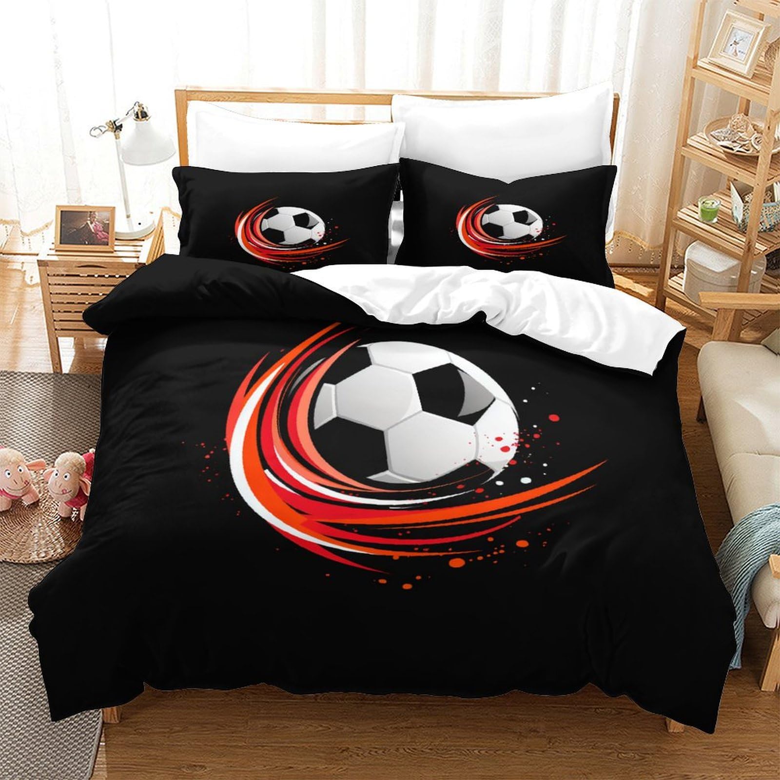 Housse de couette football 140x200 cm lit simple avec taies d'oreiller microfibre douce