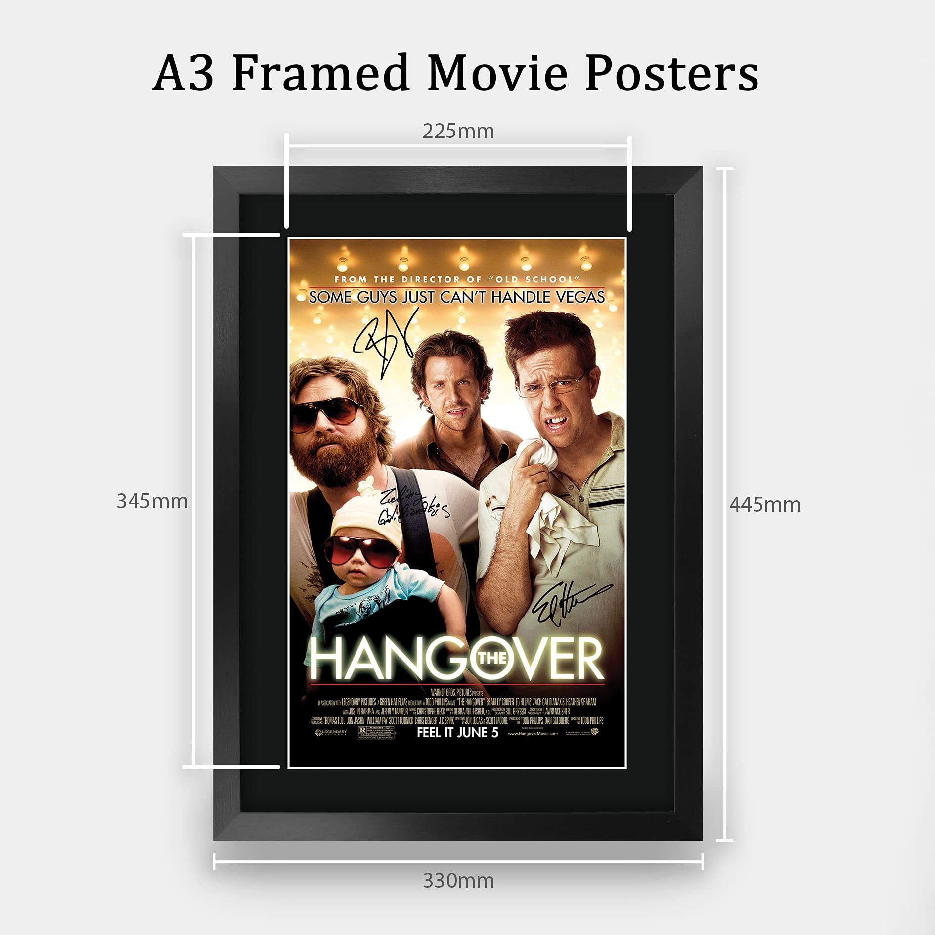 HWC Trading Poster mit Autogramm und Autogramm für Fans von Filmen und Fanartikeln, A3, gerahmt, Motiv: The Hangover 1 Bradley Cooper, Zach Galifianakis