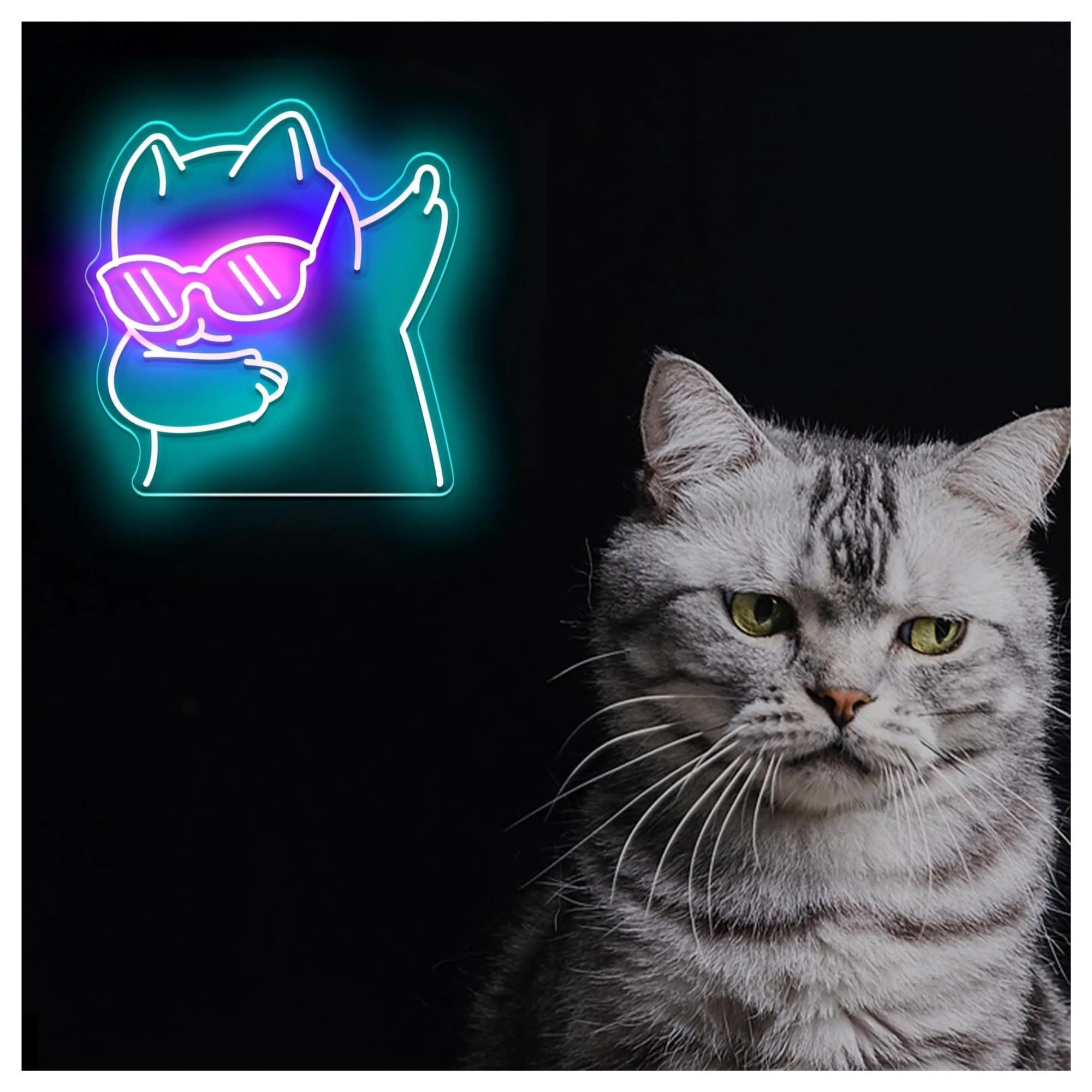 néon signe Néon Chat, Alimenté Par USB, Intensité Variable, Idéal Pour Les Cafés Pour Chats, Les Fêtes Et Les Salles De Jeux, Décoration Murale 35x32.8cm