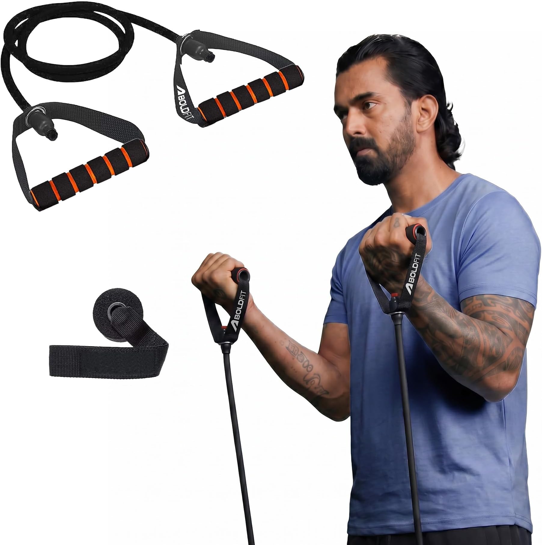 Boldfit Resistance Tube with Foam Handles, Door Anchor for Exercise & Stretching, Suitable in Home & Gym Workout for Men & Women-15kg-Black