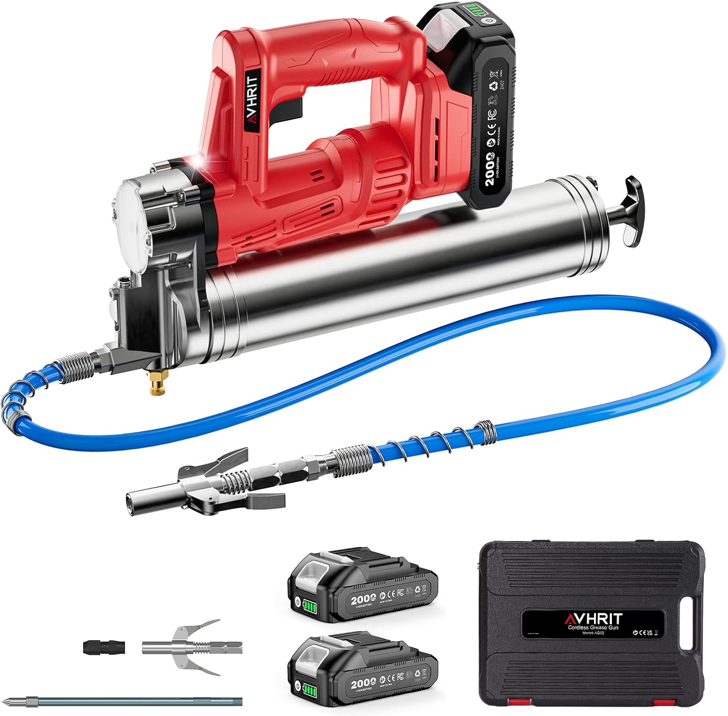 Electric Grease Gun Kit: Powerful 10000 PSI Cordless Battery Powered Grease Gun with Quick-Release Coupler, 4.6 oz/min Fast Automatic Greasing for Farmers, Mechanics, and Equipment Owners