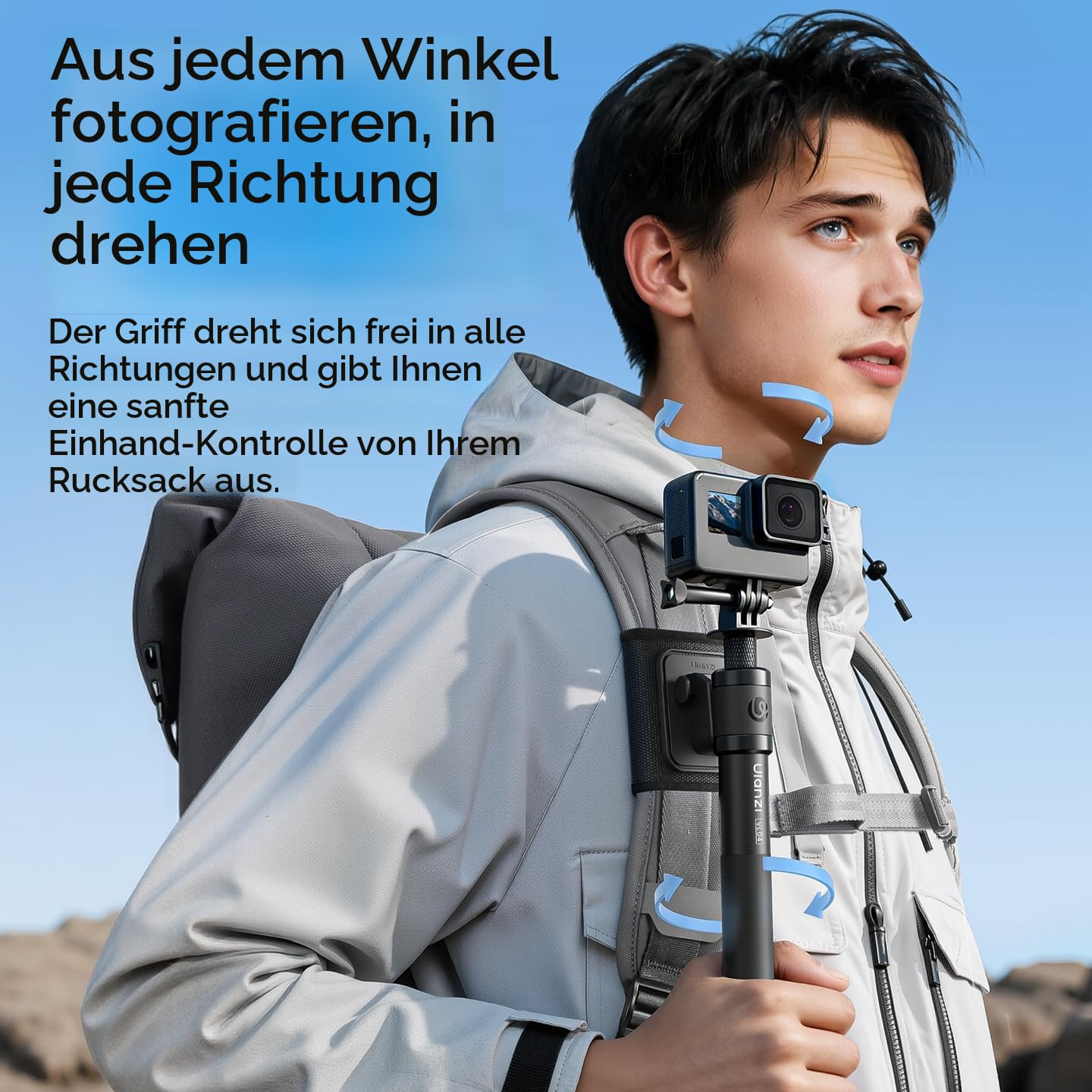 Ulanzi VL04 Selfie Stick für Insta360 x5/4/3, für DJI Pocket 3/Osmo Action 5/4/3 mit Klettverschluss-Schultergurt, ausziehbarer Einbeinstativstab für GoPro Action Kamera, handlicher Reisestab
