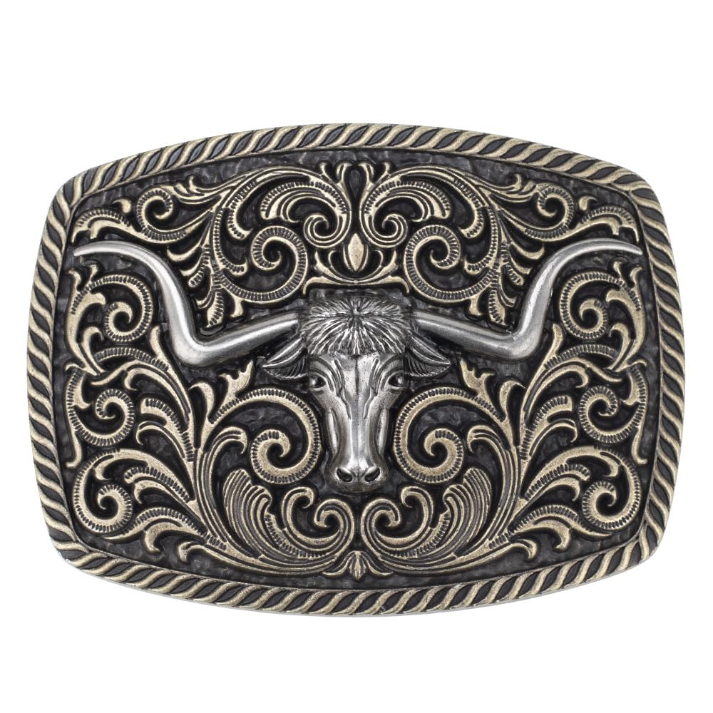 QinhBting Vintage Style Alloy Belt Buckle Western Cowboy Fashion 3D Engraved Bull Head Belt Buckles Holiday Gifts,Bronze
