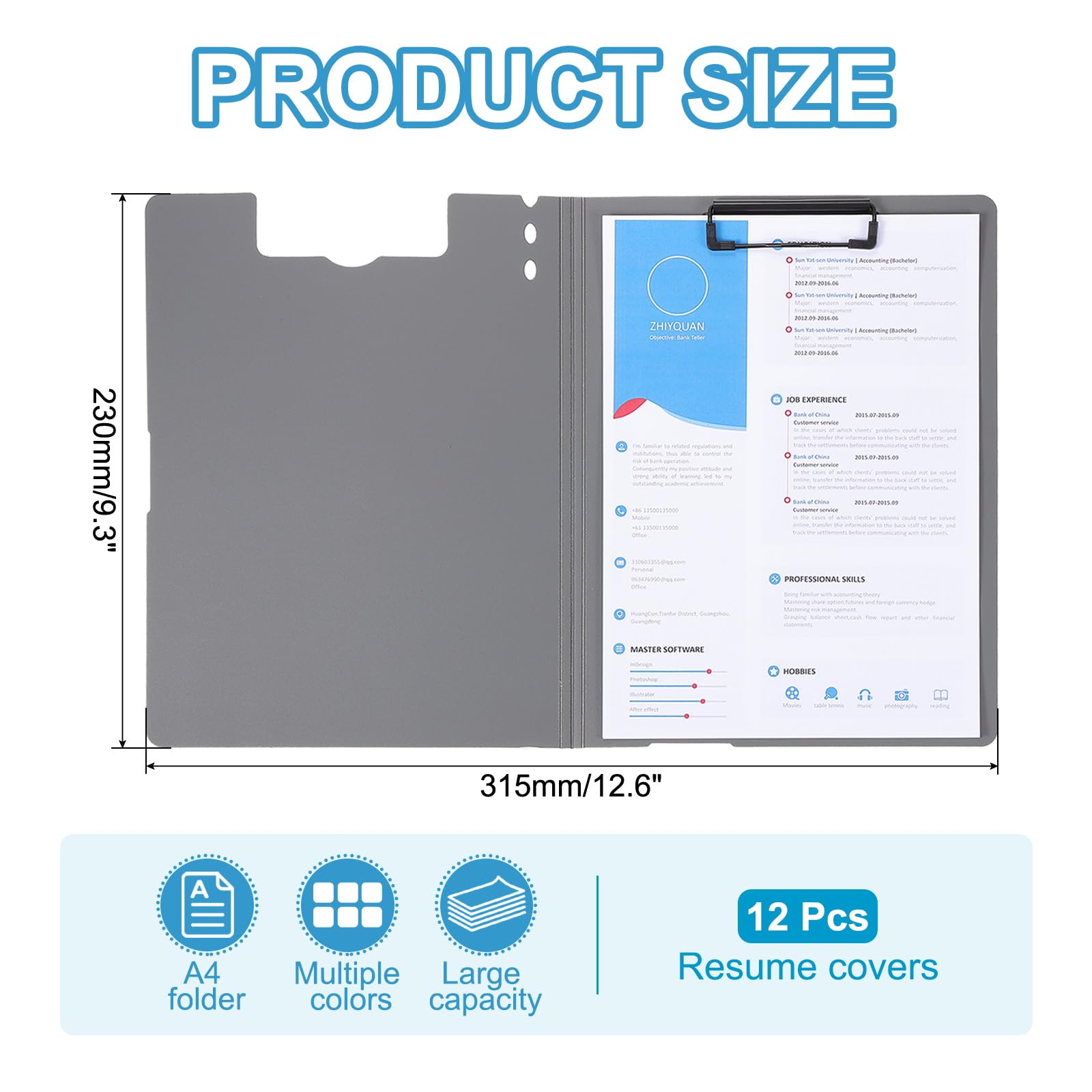 PATIKIL 9.3 x 12.6" Copertina per Relazioni Cartone Pressato, 12 Pz Clip Forti Cartelle Presentazione Capacità 100 Fogli Cartella Portfolio per Curriculum Documenti, Rosa (Stile Verticale)