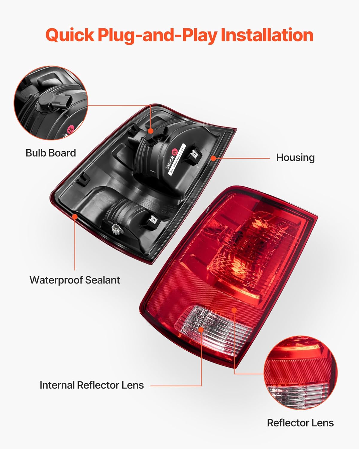 VEVOR Tail Light Assembly Compatible with 2009-2018 Dodge Ram 1500 2500 3500, 2019-2020 Dodge Ram 1500 Classic, Halogen Version Left & Right Side Taillight Rear Brake Lamps with Halogen Bulbs, 2PCS
