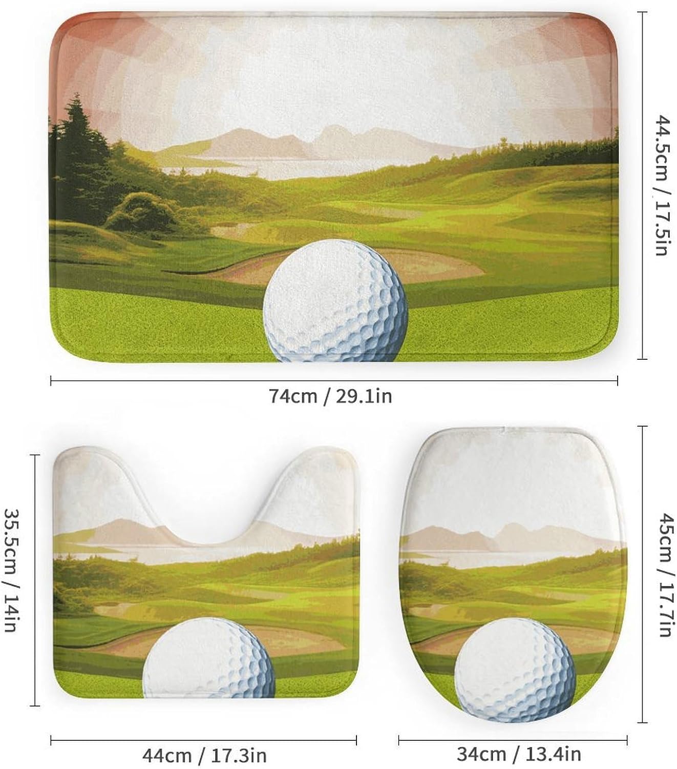 Golf Sport Shower Curtains Set 4 Piece with Non-Slip Rugs, Toilet Lid Cover and Bath Mat Soft Bathroom Carpet Waterproof Bathroom Curtain with 12 Hooks for Bathroom Decor