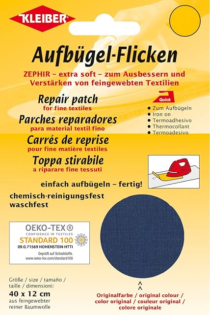 Kleiber Iron On Repair Patch for Fine Knit Textiles-40cm x 12 cm Size-Dark Blue, 40 x 12 cm
