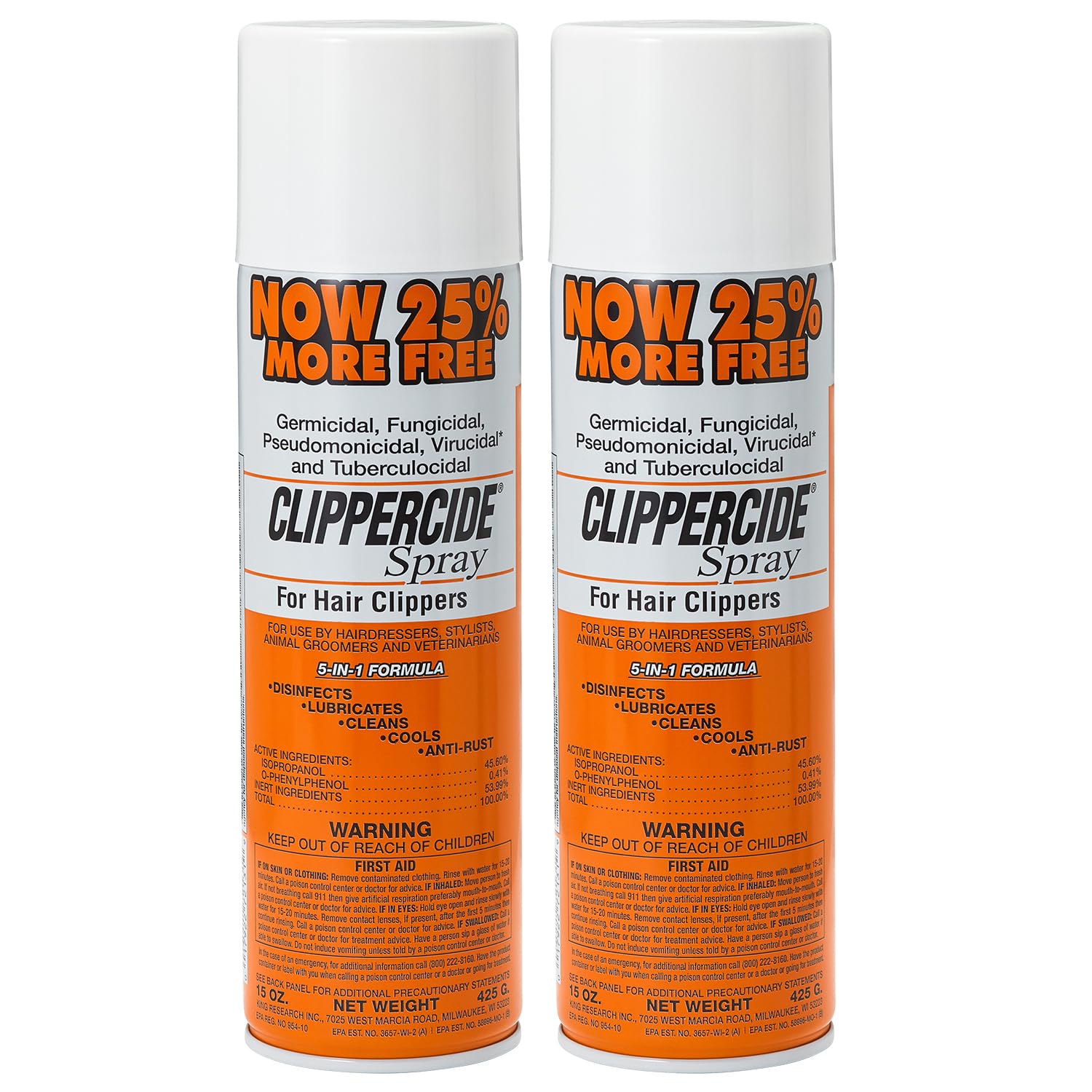 5-in-1 Clipper Disinfectant Spray 15oz, 2 Pack | Cleans, Lubricates, Cools, Prevents Rust & Disinfects | Professional Clipper Spray for Barbers, Stylists & Pet Groomers | Made by Barbicide