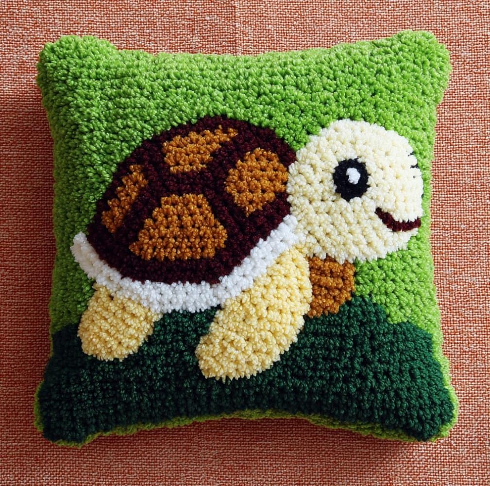 AxiangziK Latch Hook Cushion Kits,Cartoon Turtle 17X17Inch Handmade Embroidery Kits,DIY Needlework Pillow Rug Making Kit,Decorative Throw Pillow Cover for Sofa Cushions
