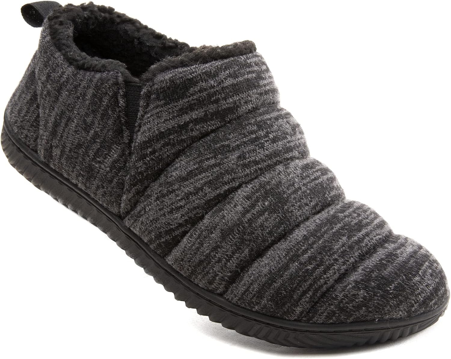 Zizor Men's Comfy Caterpillar Slippers Indoor Outdoor House Shoes, Warm Soft Knit Upper Fuzzy Fleece Lined Memory Foam Sole with Hard Bottom 9 Black