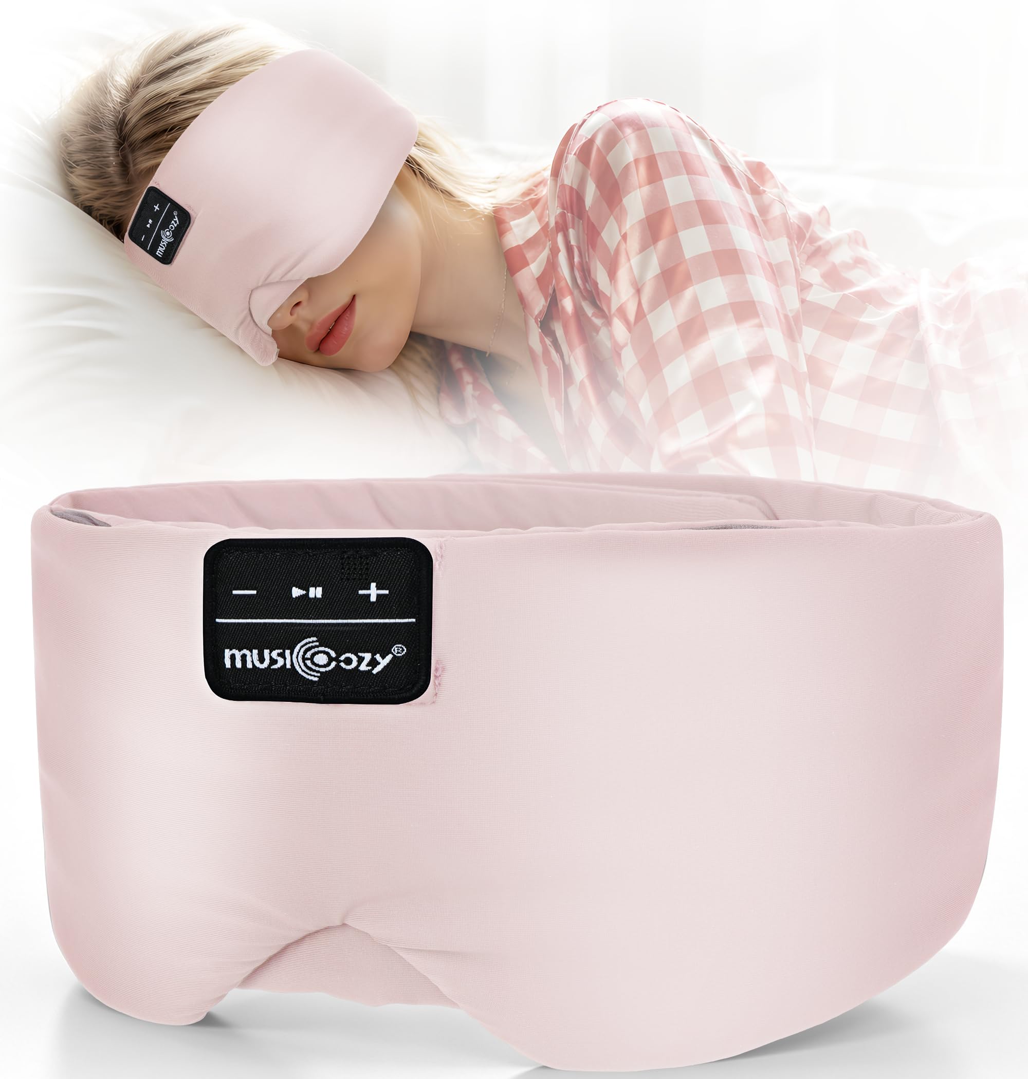 Schlafmaske mit Bluetooth-Kopfhörern, 100% verdunkelnde Seiden-Augenmaske, Kopfhörer für Männer und Frauen, weiche Schlafkopfhörer, Bluetooth-Augenmaske zum Schlafen, Reisen (Babyrosa)