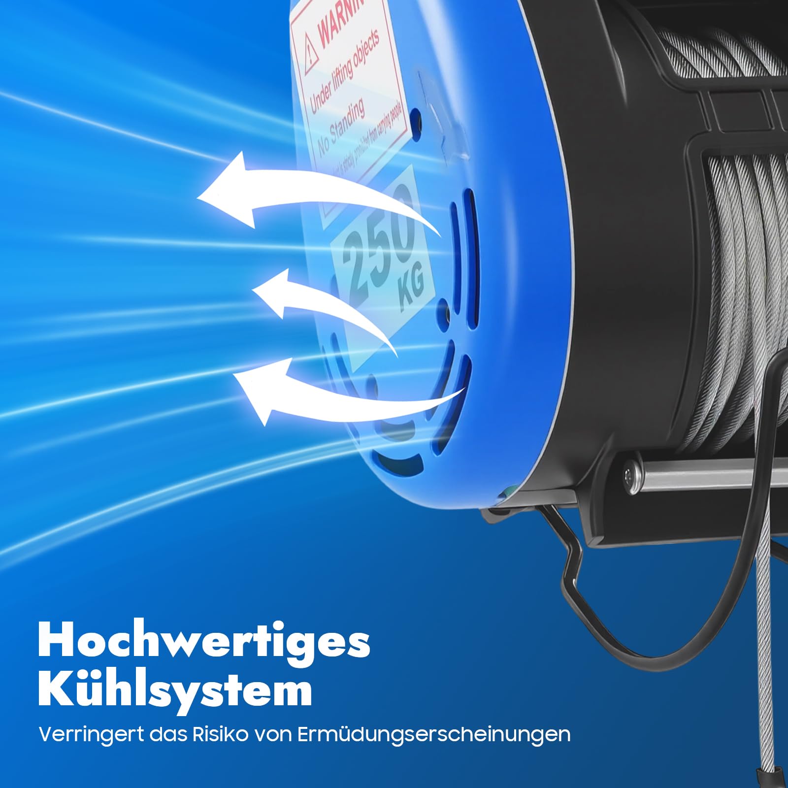 Elektrische Seilwinde 1500W 30 m, Elektrohebezeug bis 250 kg Tragkraft, Tragbare Winde mit Stahlseil und fernbedienung für Werkstatt, Garage und Baustelle