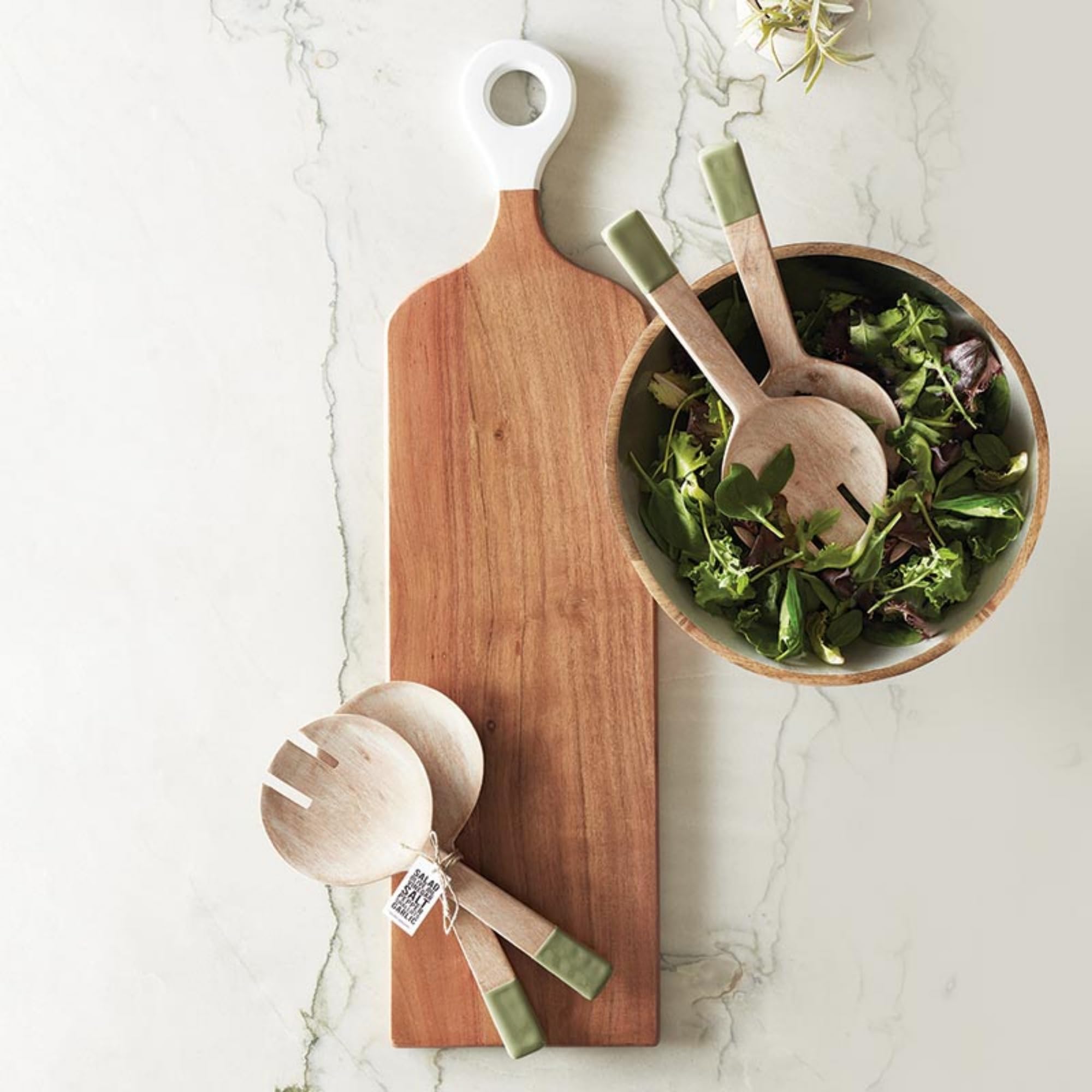 Santa Barbara Design Studio P2287 Salatbesteck Servierset aus Akazienholz und Emaille, Holz – Akazie, Natur und Grün