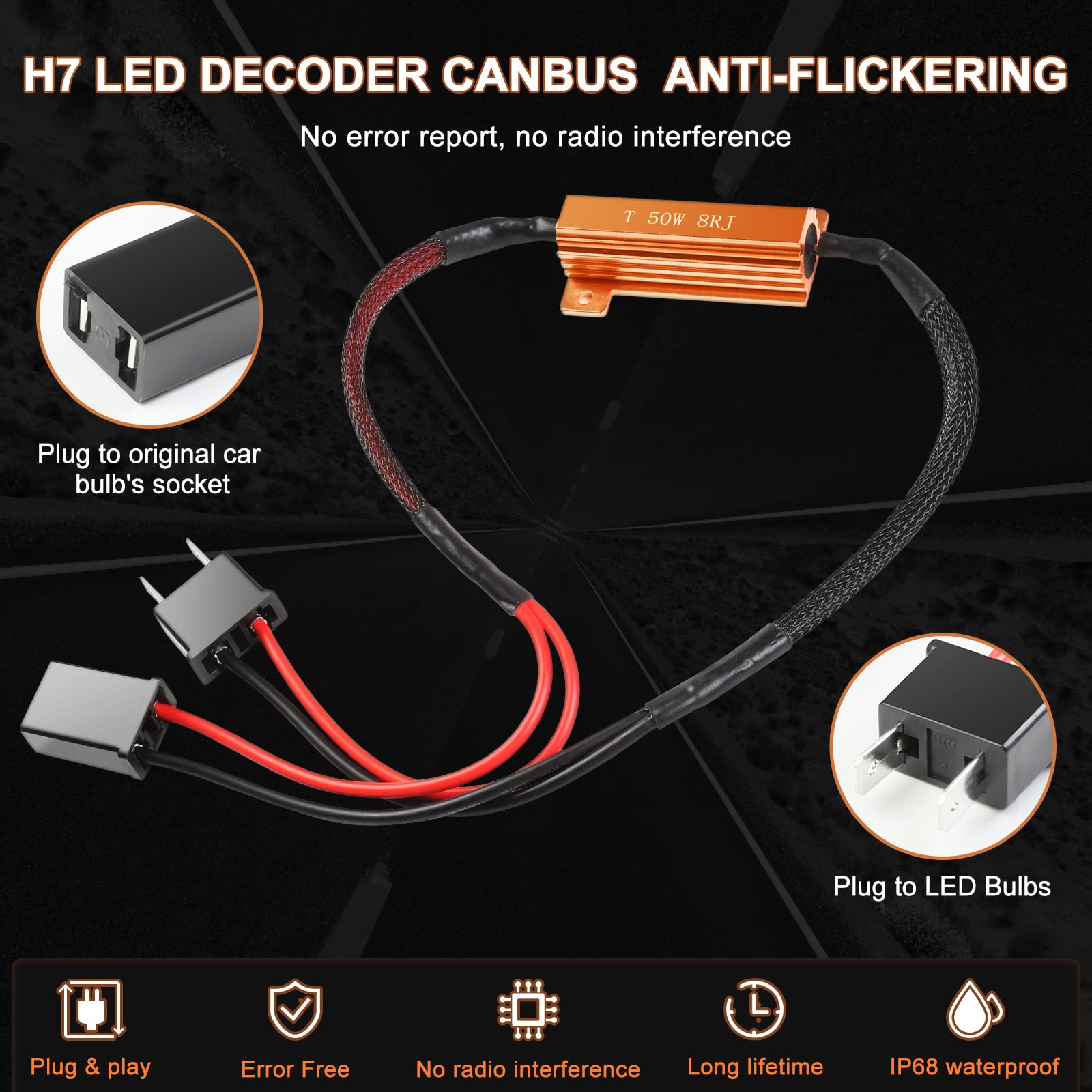 2-PCS H7 LED Bombillas Decodificador de Faros Anti-Error Canbus Resistor Adaptador, Anti-parpadeo Arreglar Error de Salpicadero H7 LED Kit de Conversión Resistencias de Carga, Anti-interferencia(H7)