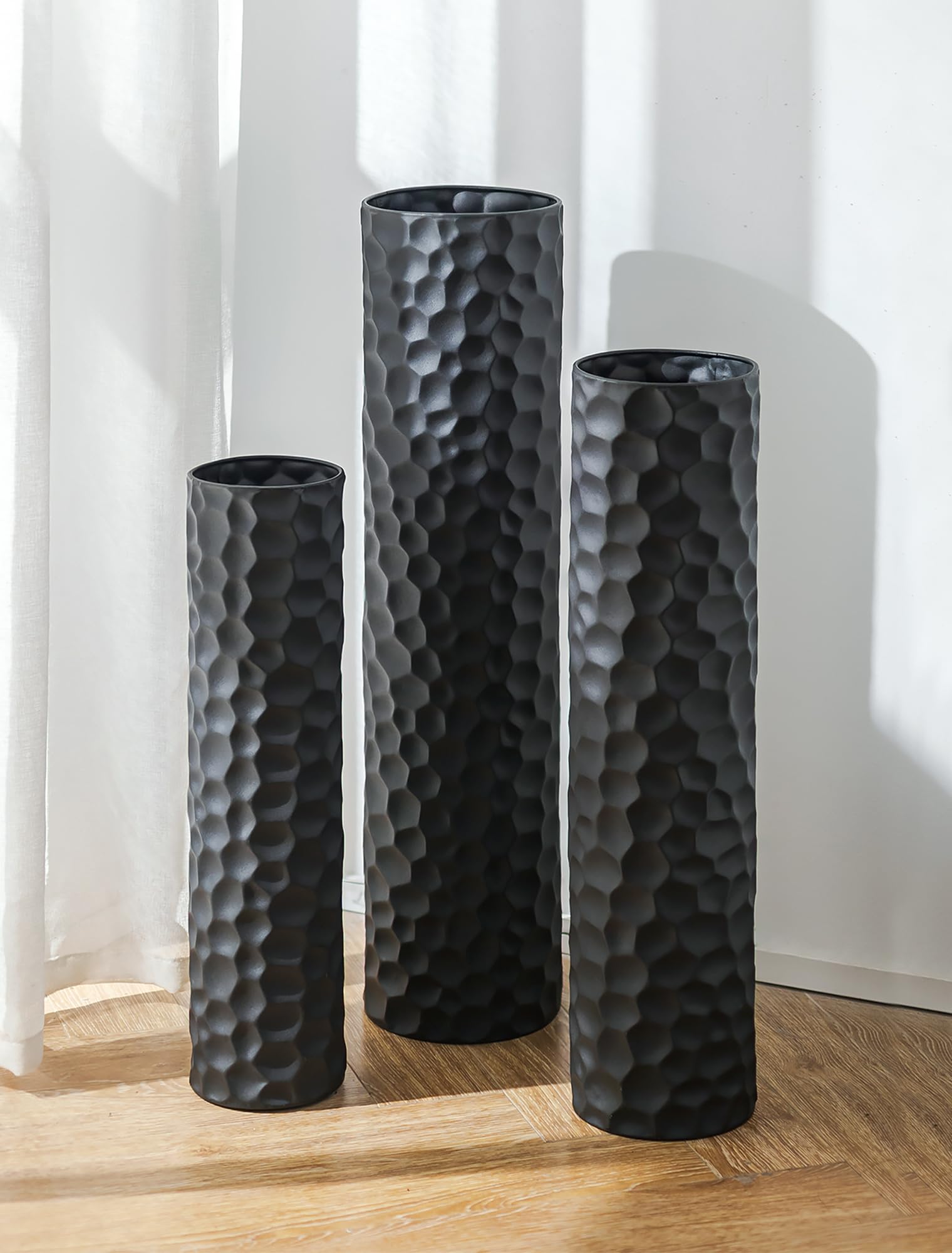 Sziqiqi Metal Tall Floor Vases Set of 3, Black for Pampas