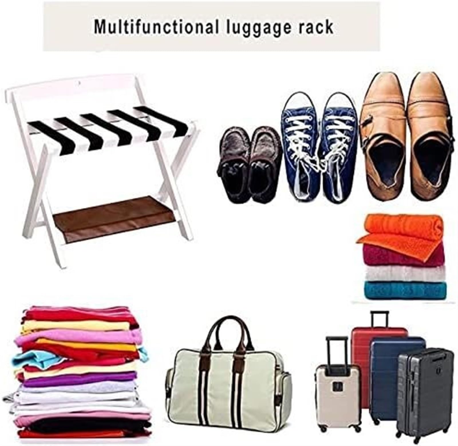 Portaequipajes Soporte Para Maletas Portaequipajes plegable del hotel con estante, estante para maletas de doble piso para habitación de invitados y dormitorio Portaequipajes Para Hotel(White)