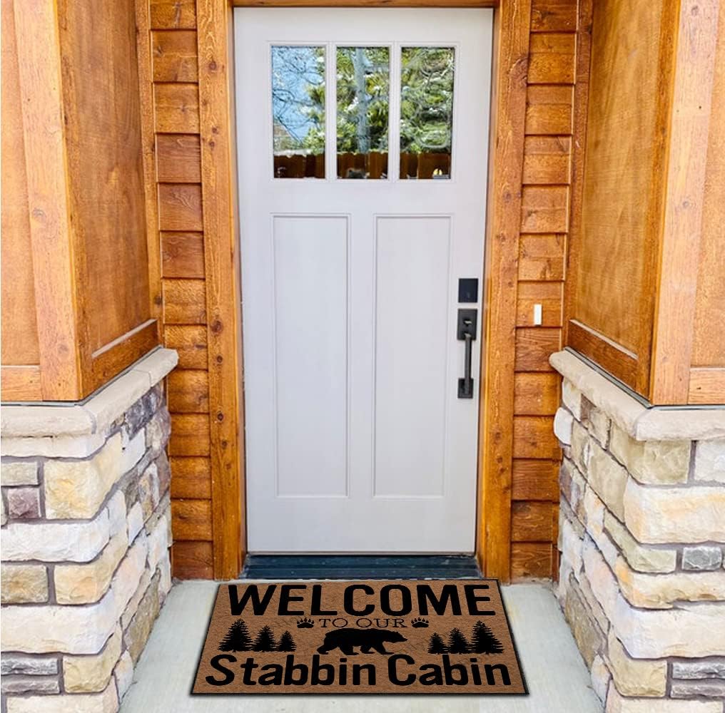 Entryway Rugs Indoor Non Slip, Welcome to Our Stabbin Cabin Outdoor Funny Welcome Mats for Front Door Mats Indoor Outdoor Home 30X18 Inch
