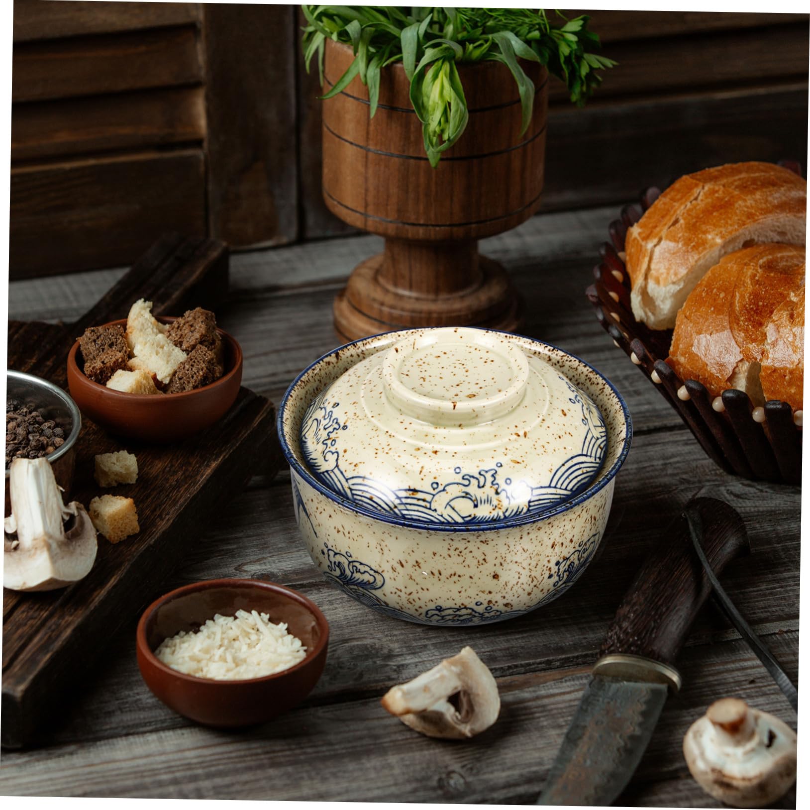 VANZACK Ramen-schüssel-set mit Deckel Keramik-nudelschüssel Instant-nudelschüssel Essstäbchen und Löffel für Ramen Suppen und Andere Gerichte