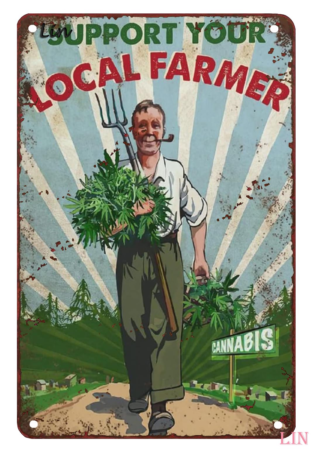 peiyeety VintageandWeed Support Your Local Farmer WeedPoster Metal Aluminium Tin Sign Wall Decor 8"x12"