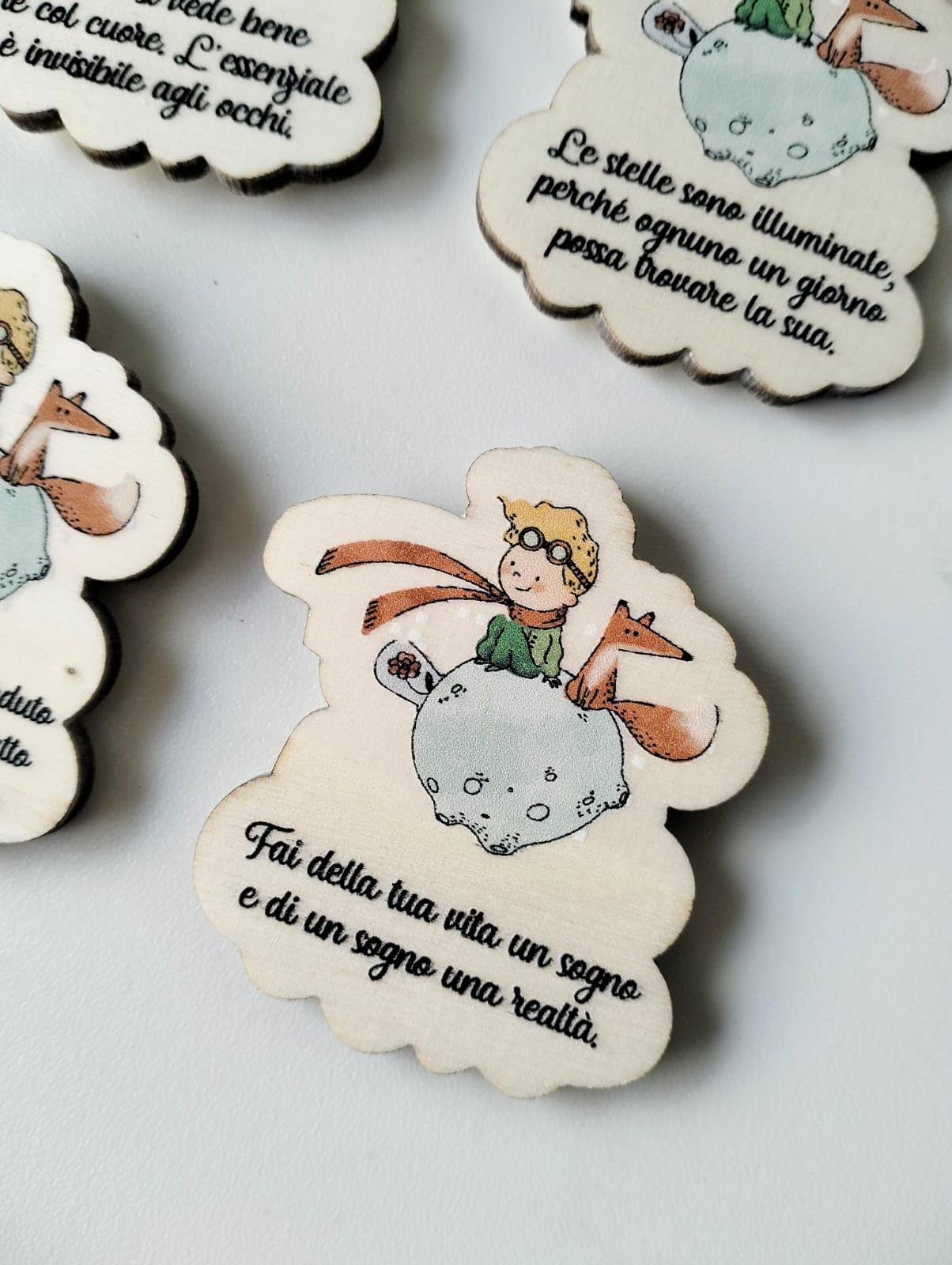 Segnaposto in legno, calamite, frasi piccolo principe, bomboniere comunione, battesimo bimbo, primo compleanno, cresima, ricordino nascita,