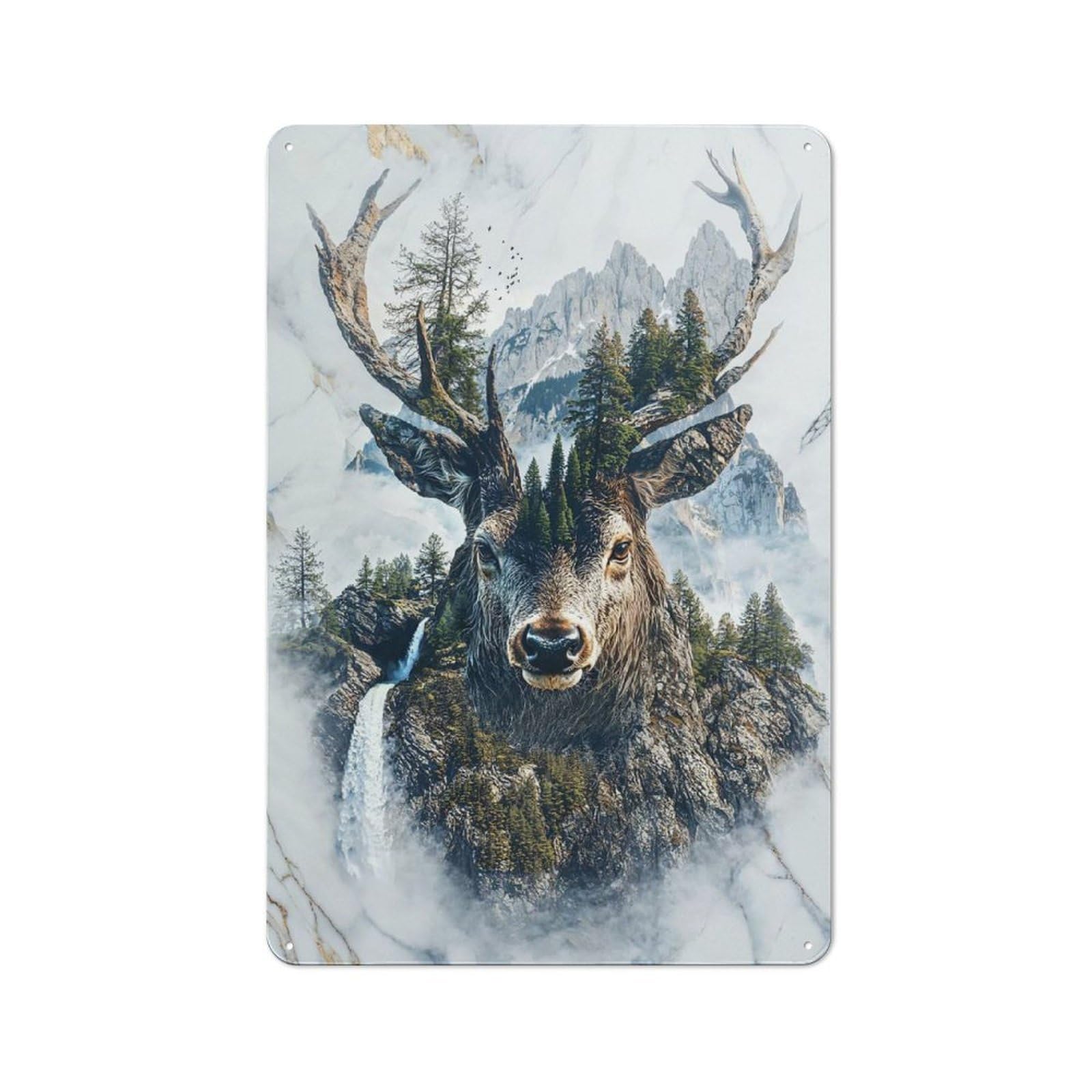 Junmoney Deer Spirit Of The Woods Metal Plaque 30X20cm With For Hallway Wall, Rustic Decor, For Garage, Workshop And Man Cave Decoration