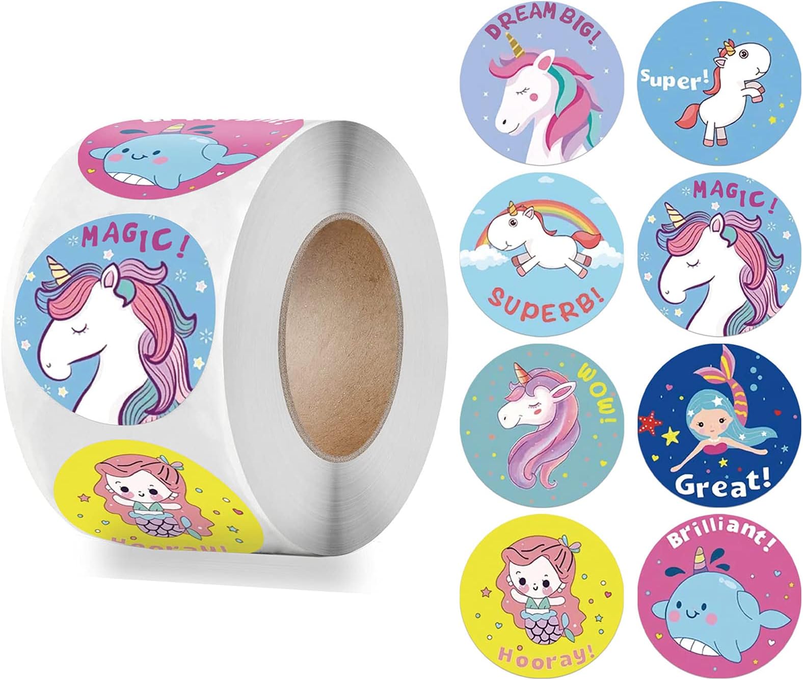 PHOEB Unicorn Stickers, Party Favors 500pcs/1000pcs Cute LabeL for Kids and Girls 1 inch Self Adhesive Decoration for Party Gift Bag Kraft Label Decor Candy Box Decor Cookies Weddings PHOEB (500pcs)