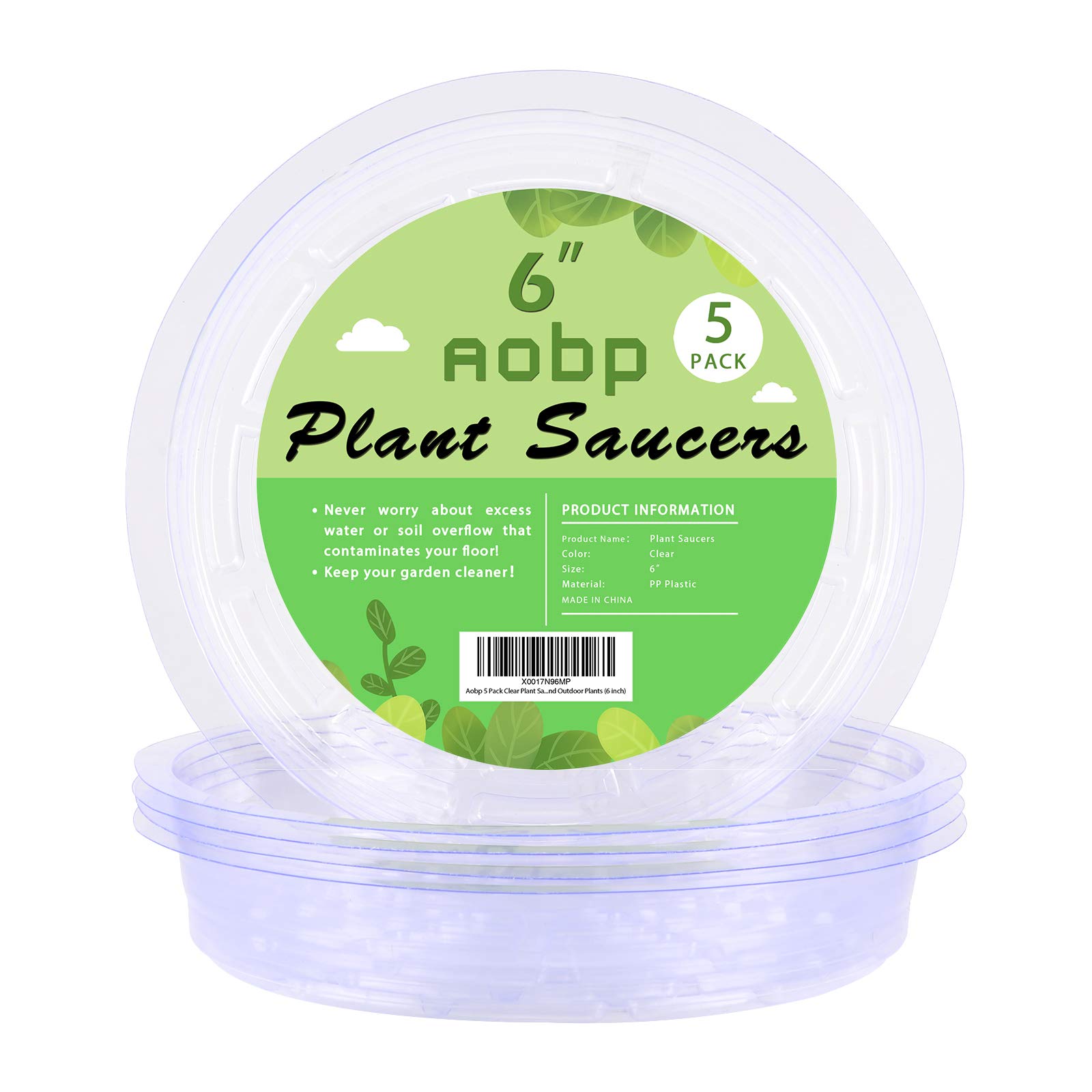 Aobp 5 Pack Clear Plant Saucer Heavy Duty Sturdy Drip Trays for Indoor and Outdoor Plants (19 cm)