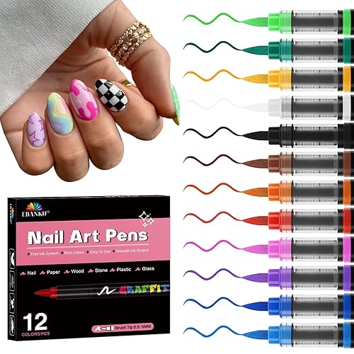 EBANKU Nail Art Pens Beauty Gift Set, 12 Colors Quick