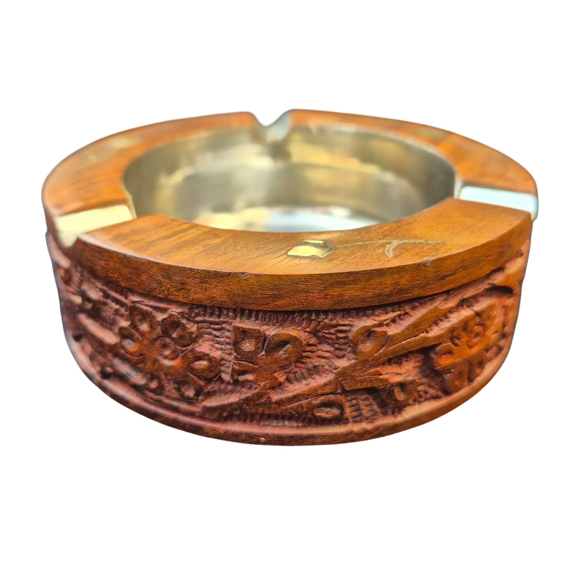Craftland Handmade Wooden Round And Carved Ashtray With Steel Lid For Home Bar Office Car Table And Gifts 2