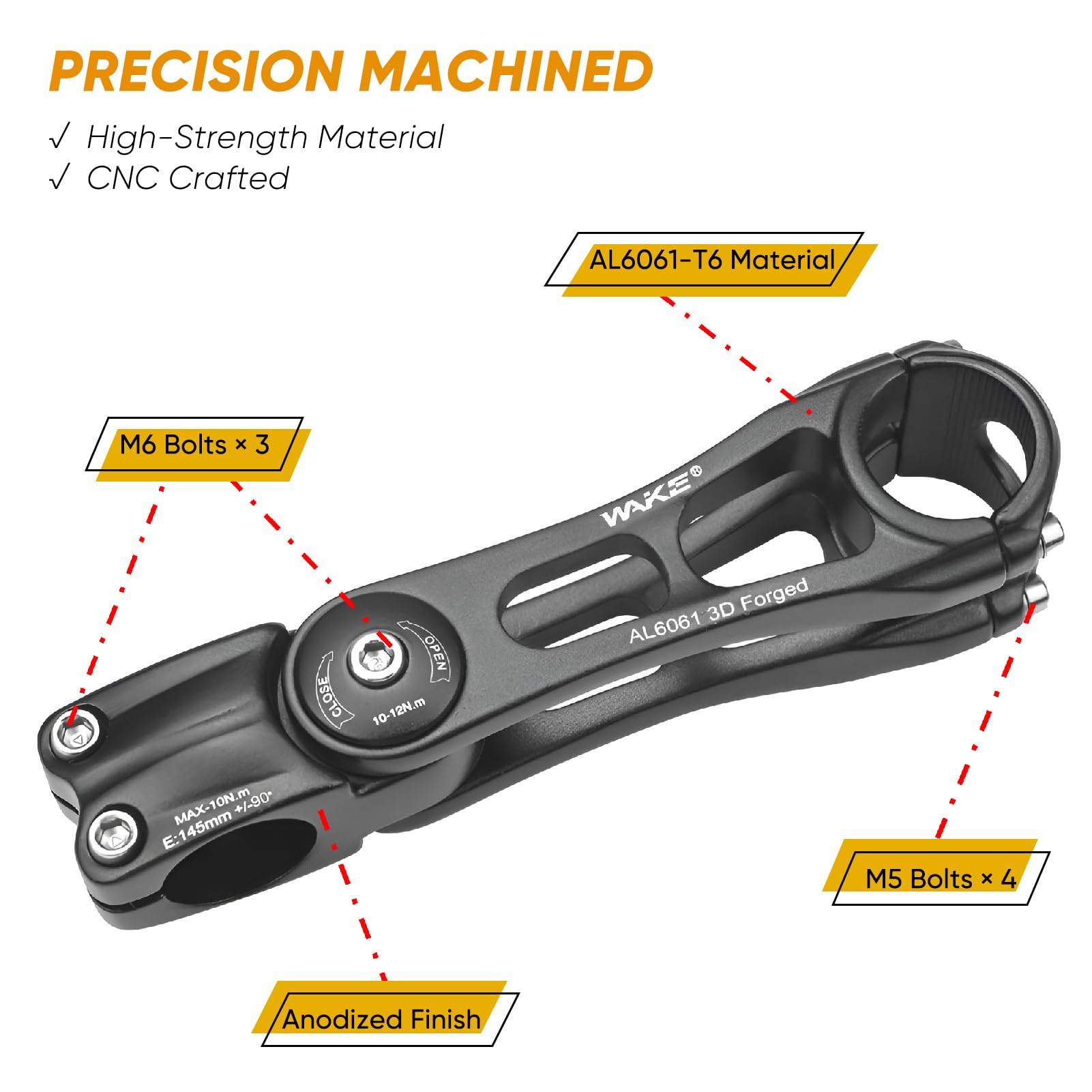 BESNIN Potence de vélo réglable de 0 à 90 degrés 25,4 mm 31,8 mm universelle pour guidon de 145 mm ou 110 mm Potence de vélo de montagne, tige réglable pour vélo, vélo de route, VTT, BMX, cyclisme