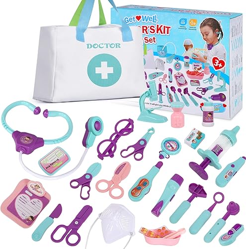 Kit médico para niños y niños pequeños, 29 piezas de juguetes médicos de juego de roles Juguete de simulación de doctor Juego de juego con bolsa