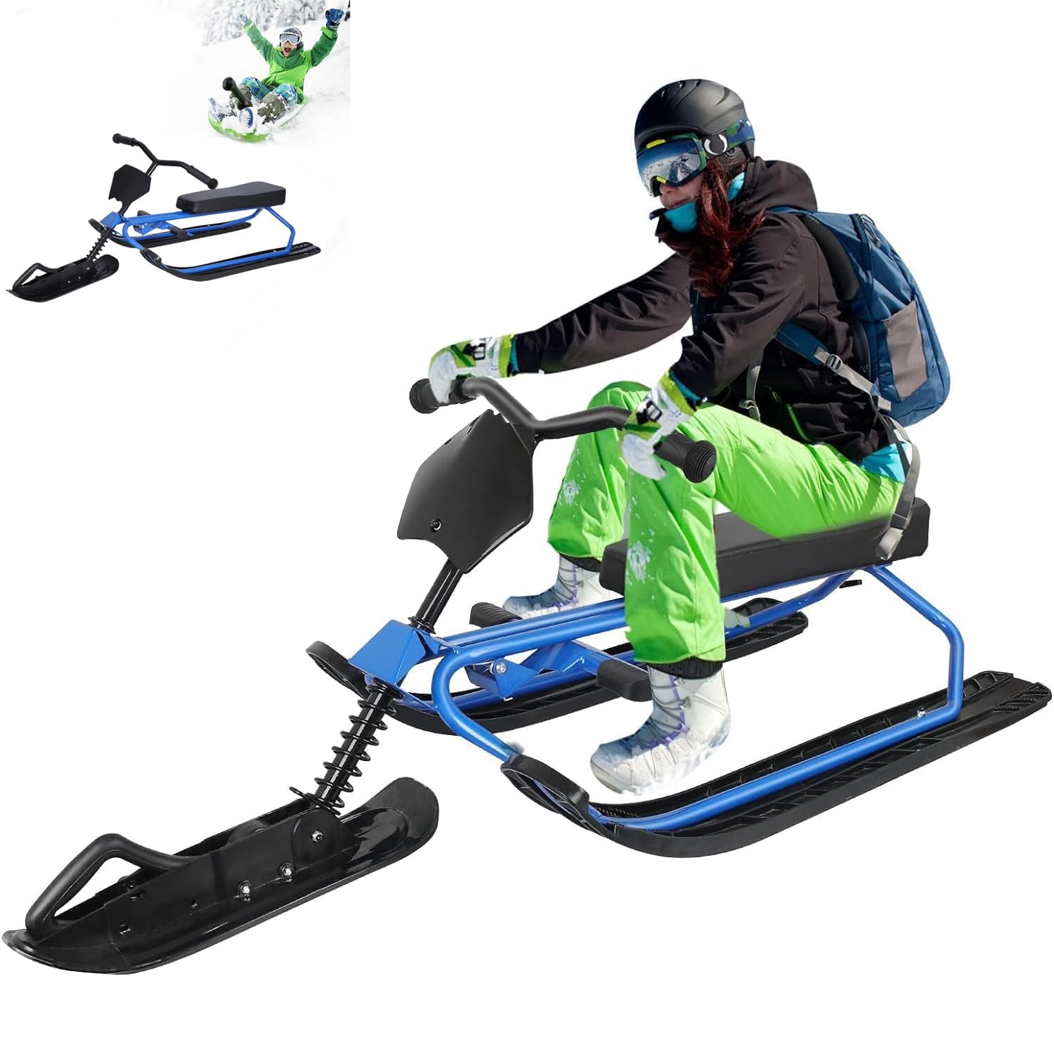 Luge de Direction, Luge Laneetal, Siège Rembourré au Volant avec Réglage 3 Positions, Corde de Traction Automatique avec 2 Freins à Pied
