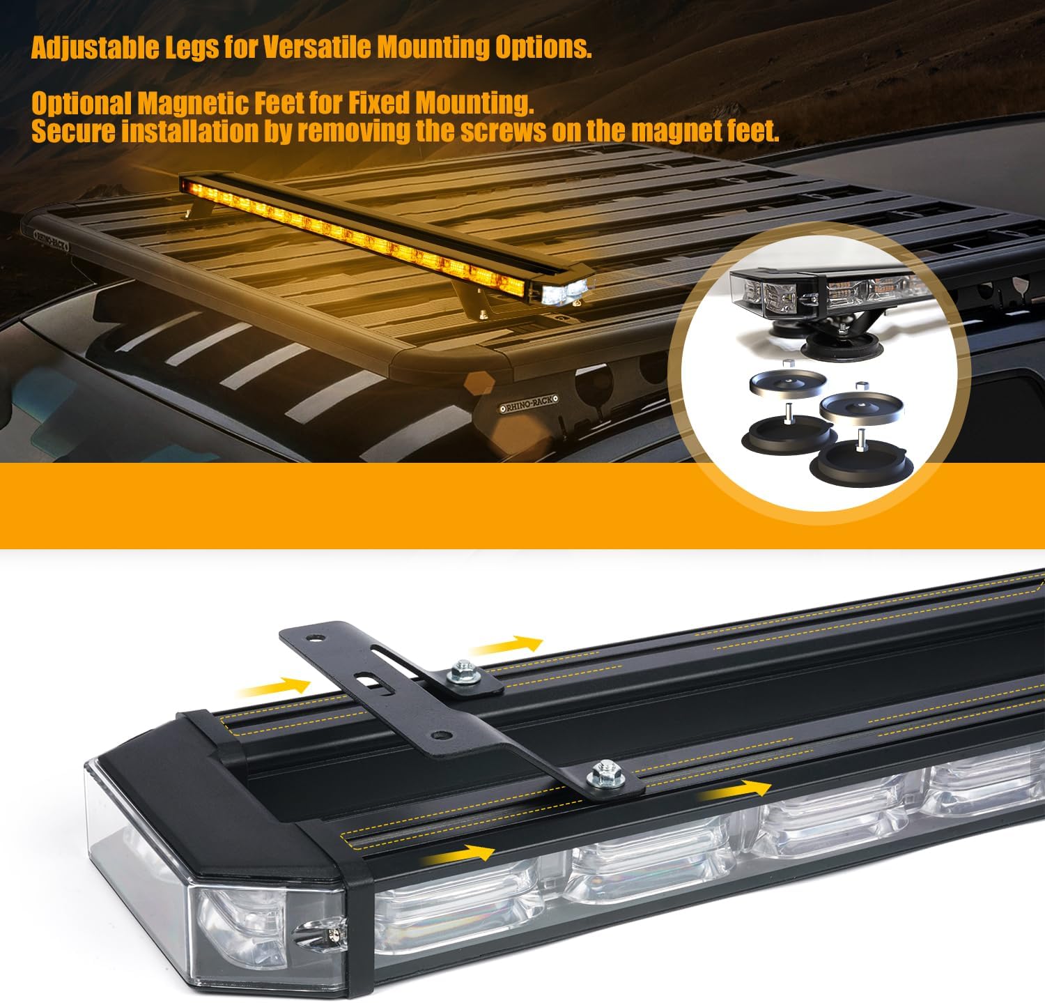 LUMENIX 38 Inch 216 LED Rooftop Strobe Emergency Lights Bar w/Controller Amber Warning Flashing Traffic Lightbar and White Alley Take Down Light for Construction Vehicles Towing Work Trucks Snow Plow