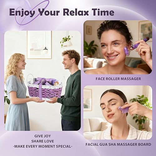 Miniatura 8 de Juego de regalo de lujo de 24 piezas para el cuerpo para mujeres, juego de cesta de regalo de spa, regalos de spa casero de lavanda para mujeres con