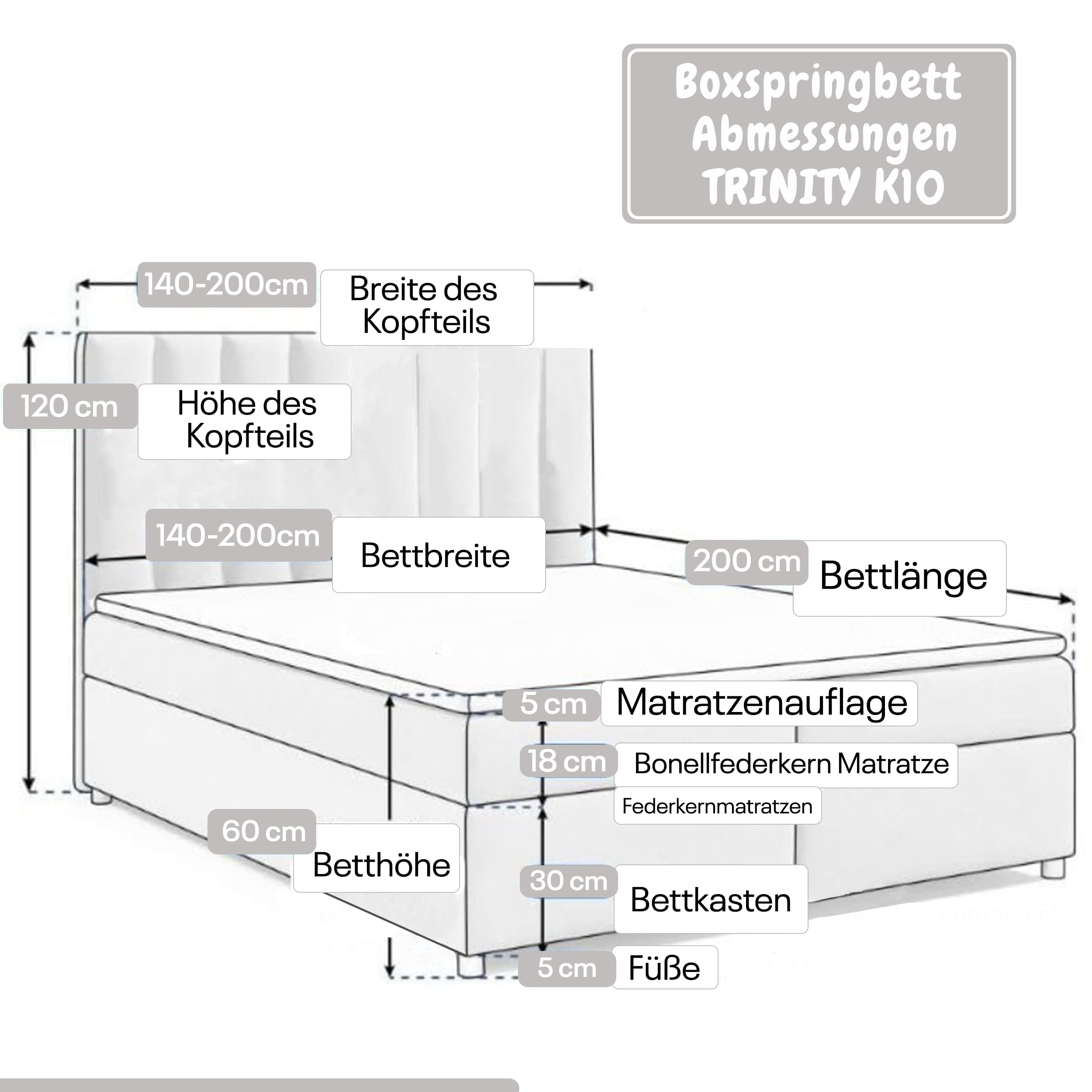Letto a molle con contenitore per letto Trinity K-10 con molle Bonell, topper 200 x 200 cm, argento