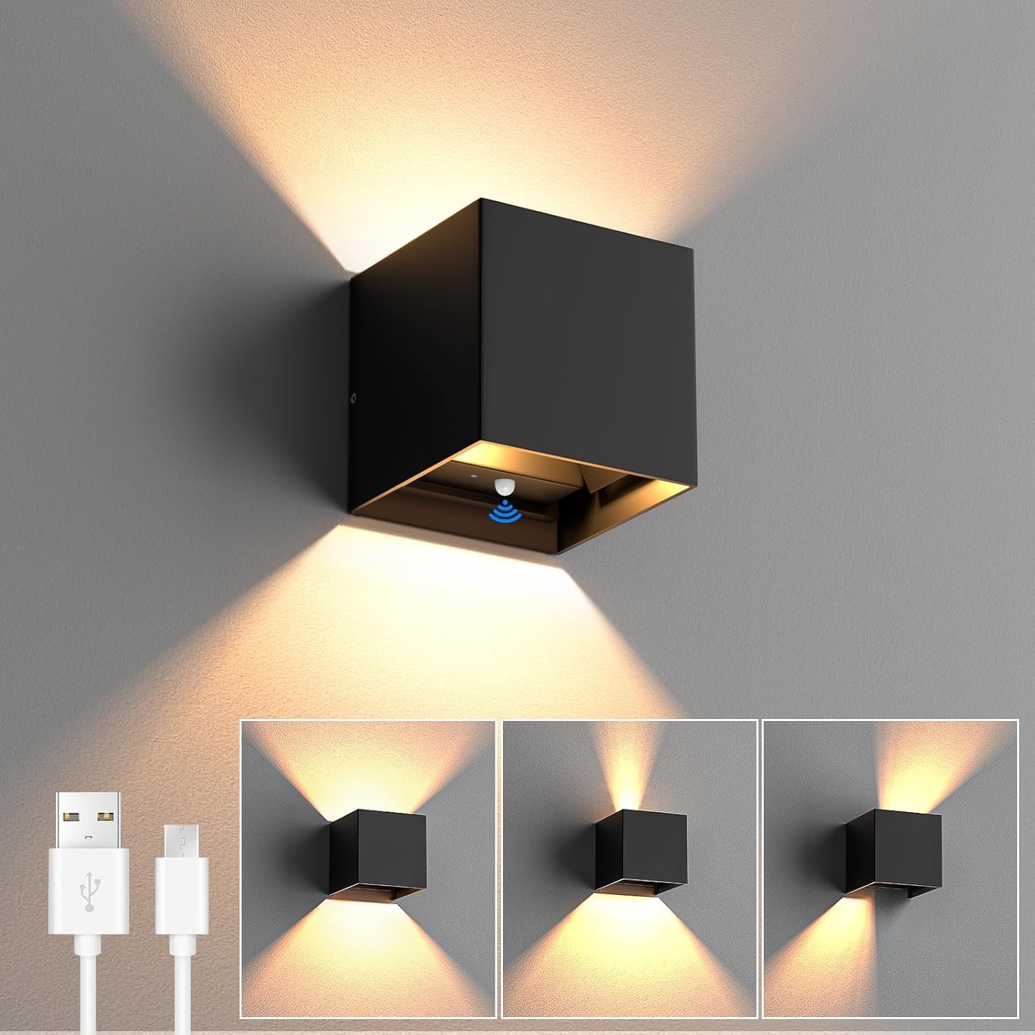 HaoDrisk Innen Akku Wandleuchte - 4800mAh Wandlampe Ohne Stromanschluss mit Bewegungsmelder Aufladbar LED Wandleuchte Kabellos Wall Lampe für Flur Treppe Wohnzimmer Schlafzimmer (1 Stück)