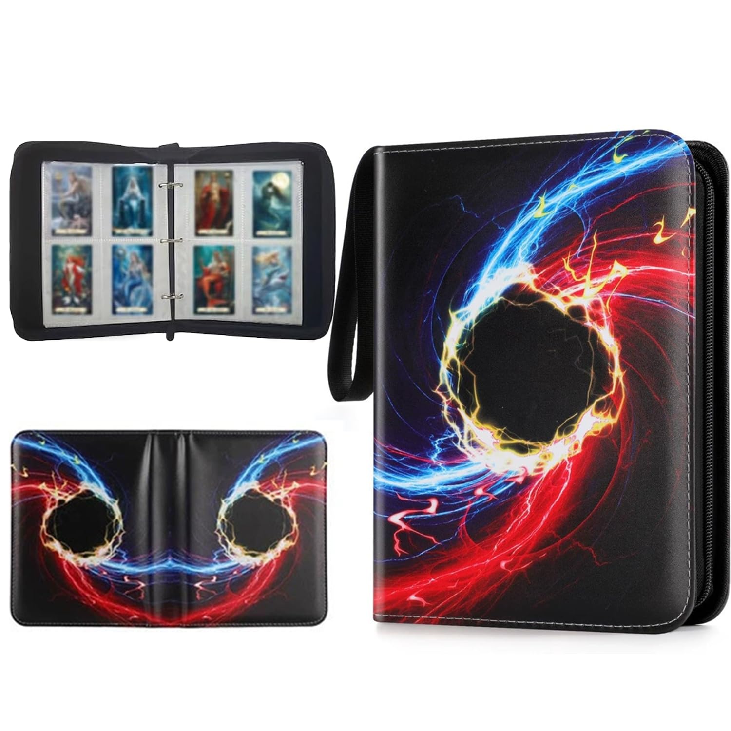 ZHUIYIWIN 4-Pocket Trading Card Zip Binder,400 Pockets Card Binder Folder, PU Leather Card Folder Trading for Collectible Games, Sports, TCG (Electron, 4-Pocket)