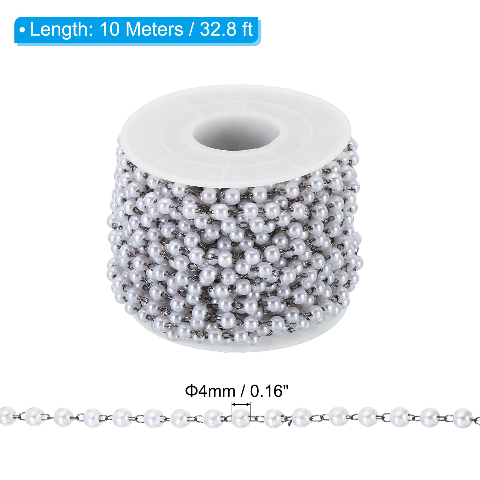 PATIKIL 10m/33 Feet Faux Pearl Beading Chain with Spool, 4mm Brass Chain Link for Decoration Making DIY Accessories Style 1 - Image 2