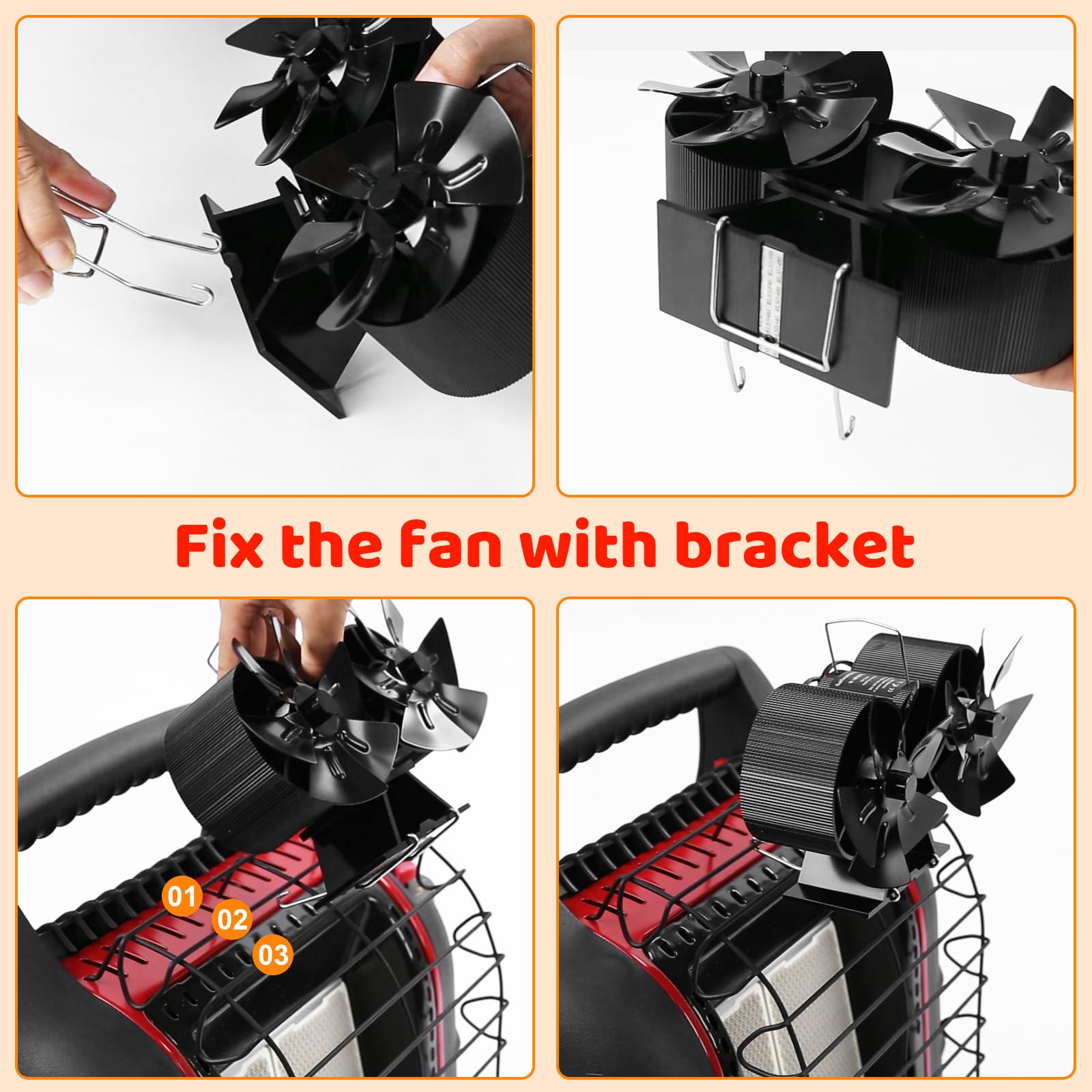Uniflasy Wood Stove Fan for Buddy Heater for Mr.Heater/Dynaglo, 12 Blades Heat Powered Stove Fan with Bracket Fixed on Kerosene Heater&Propane Heater, Fireplace Fan for Wood Burning, Outdoor/Indoor Use