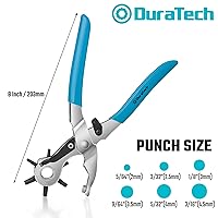 Vista 2 de DURATECH Punzón giratorio, herramienta de perforación de cuero, 8 pulgadas, 6 cubiertas de tamaño de agujeros múltiples de 0.079 in a 0.177 in