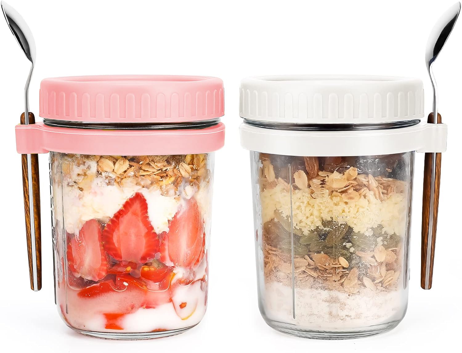 Gilen Overnight Oats Jars with Lids and Spoon, Overnight Oats Container