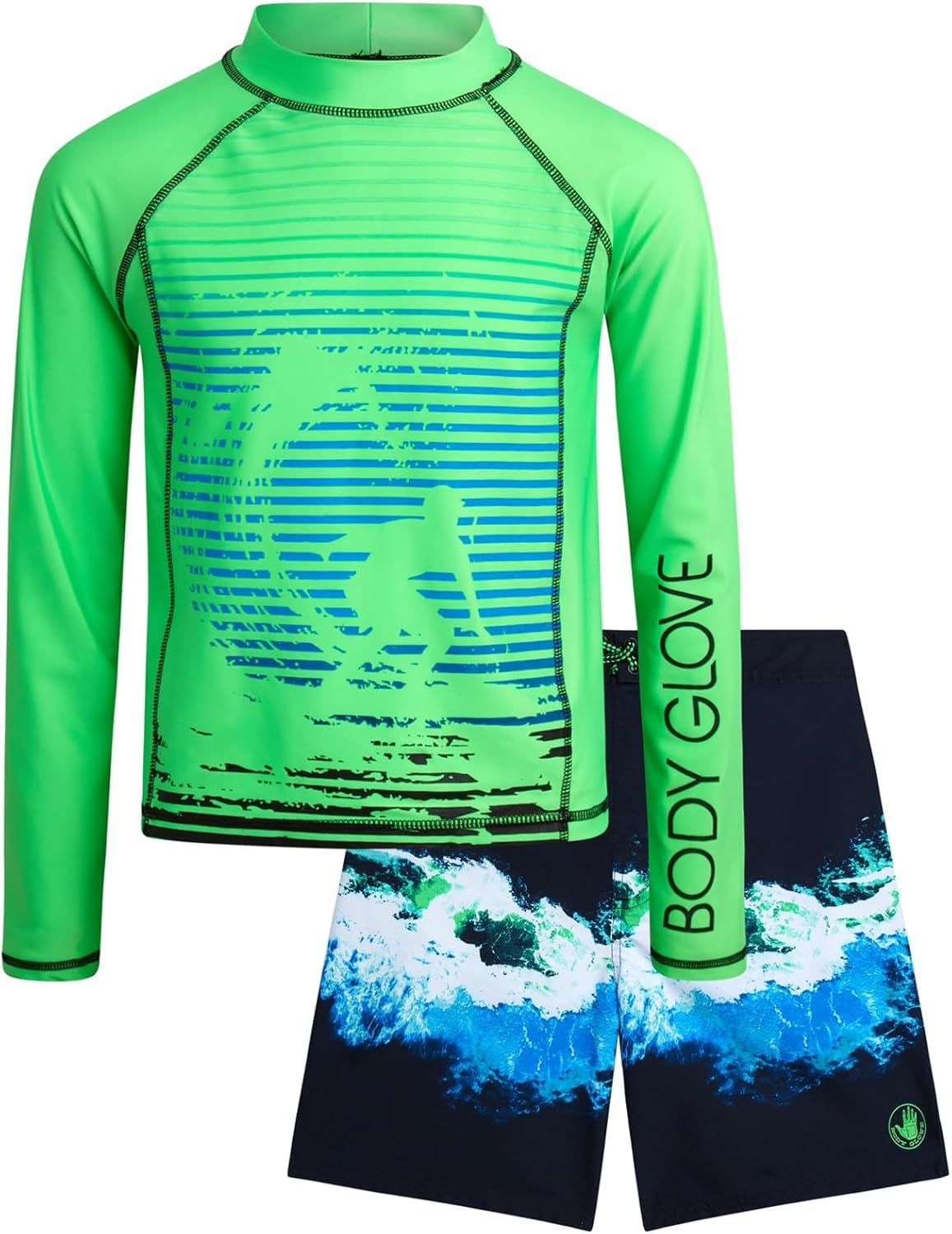 Body Glove Boys Swim Set - 2 Piece Boys Swim Trunks with Rash Guard UV Protection Swimsuit Kids Bathing Suits (Sizes 4-12)